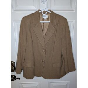 Pendleton Blazer Women's 14W Brown Tan Virgin Wool Jacket Lined 2 Button